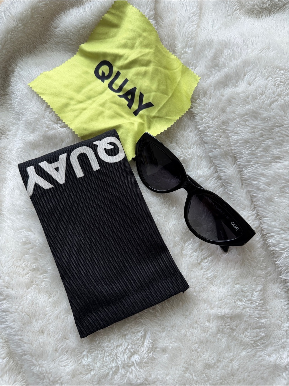 Quay Australia Black Gloss Cat-Eye Sunglasses with Gold Accent